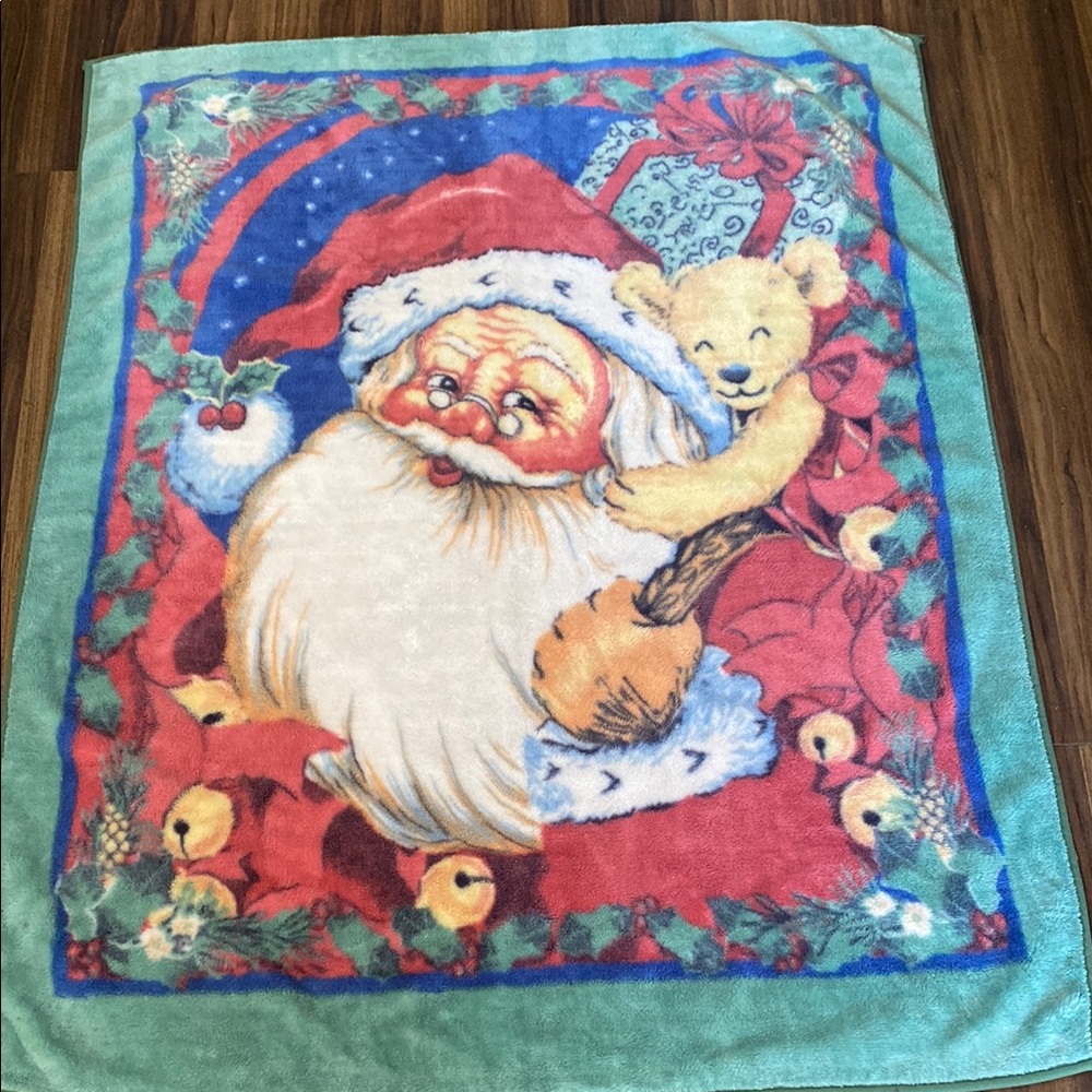 Cozy Santa & Teddy Holiday Throw Blanket